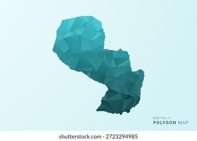 Paraguay Mapa - Ilustración vectorial de estilo polígono en verde azulado bajo diseño geométrico poli, silueta minimalista moderna.