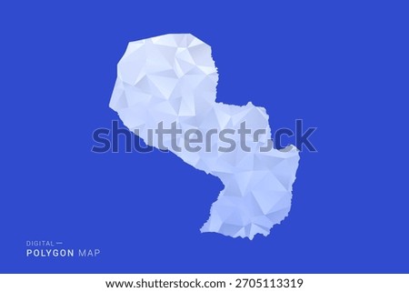Paraguay Map - Polygon Style Vector Illustration in Blue and White Gradient, Low Poly Geometric Design, Isolated on Solid Background for Infographics and Digital Use.