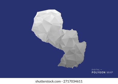Mapa de Paraguay - Ilustración vectorial de estilo de mapa blanco y negro polígono, diseño geométrico de bajo polietileno, aislado sobre fondo azul.