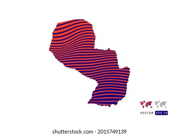 Paraguay map red and blue of abstract with dynamic waves vector.