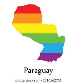 Paraguay map shape fill rainbow color isolated on white background. Design concept country accept pride LGBT.