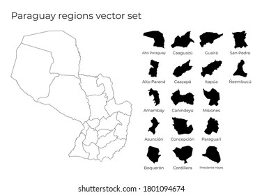 Paraguay map with shapes of regions. Blank vector map of the country with regions. Borders of the country for your infographic. Vector illustration.