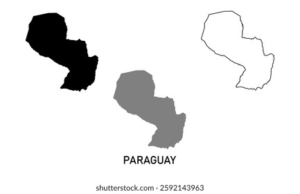 paraguay map in various style outline, black, and gray	