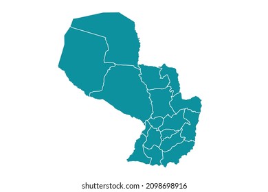 Paraguay-Kartenvektor, Abstraktes Design, Vektorgrafik Eps10. Farbe der Meeresfarbe. Hoch detailliert auf weißem Hintergrund.