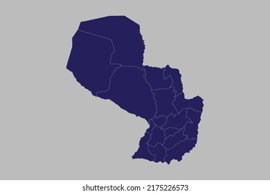 Vector de mapa paraguayo, color azul, aislado en fondo gris