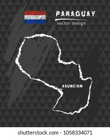 Paraguay map, vector pen drawing on black background
