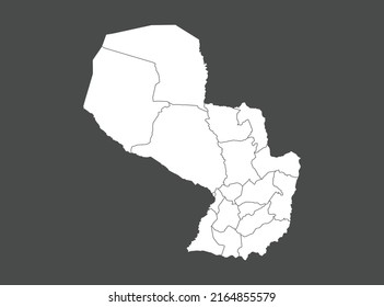Paraguay map vector, white color, Isolated on gray background