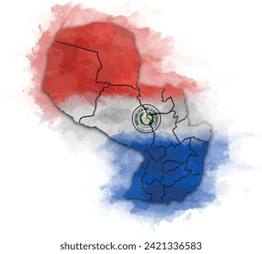 PARAGUAY MAP WATERCOLOR STYLE WITH FLAG