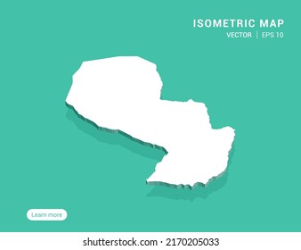 Paraguay map white on green background with 3d isometric vector illustration.
