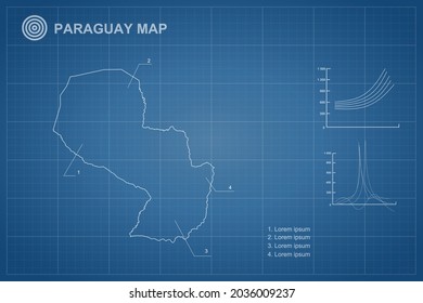 Paraguay Map - World Map International vector template with outline style and white color isolated on blueprint background - Vector illustration eps 10