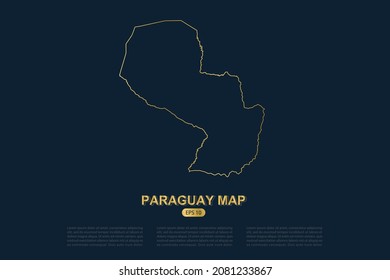 Paraguay Map - World Map International vector template with thin gold outline graphic sketch style isolated on dark background for card design, poster, banner - Vector illustration eps 10