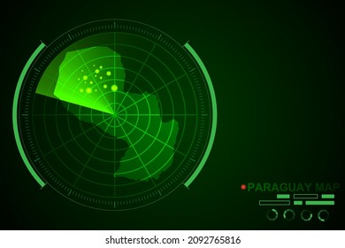 Paraguay Karte - Weltkarte Internationale Vektorvorlage mit futuristischem Circle Radar Stil HUD, GUI, UI-Schnittstelle einzeln auf dunkelgrünem Hintergrund - Vektorgrafik eps10