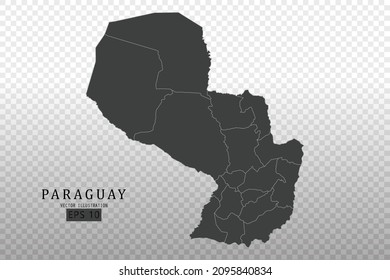 Paraguay Karte - Weltkarte Internationale Vektorgrafik-Vorlage mit hochdetaillierter, schwarz-grauer Rahmenfarbe einzeln auf transparentem Hintergrund - Vektorgrafik eps10
