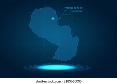 Paraguay Map - World Map International vector template with Hologram in perspective style and HUD, GUI, UI interface isolated on blue background for design - Vector illustration eps 10