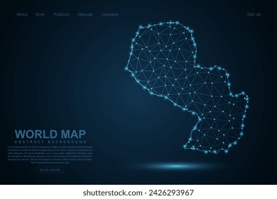 Paraguay Map - World Map mash line and point scales on blue technology background. Wire Frame 3D mesh polygonal network line, design sphere, dot and structure - Vector illustration eps 10