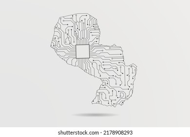 Paraguay-Karte - Weltkarte, Vektorvorlage mit abstrakter futuristischer Schalttafel Illustration oder High-Tech-Technologie-Schnittlinie und Punktwaagen auf weißem Hintergrund - Vektorgrafik ep 10