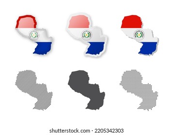 Paraguay - Colección de mapas. Seis mapas de diferentes diseños. Conjunto de ilustraciones vectoriales