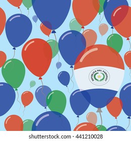 Paraguay National Day Flat Seamless Pattern. Flying Celebration Balloons in Colors of Paraguayan Flag. Paraguay Patriotic Background with Celebration Balloons.