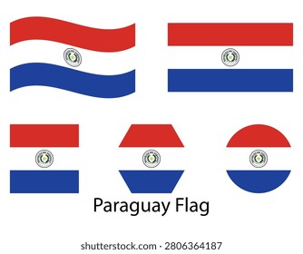 Paraguay National Flag Collection with Flat, Waving, Round and Square Flag Icons Vector Illustration