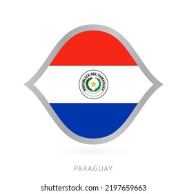 Paraguay Nationalmannschaft Flagge im Stil für internationale Basketballwettbewerbe. Vektorzeichen.