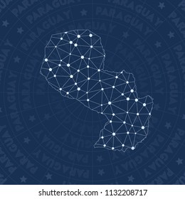 Paraguay network, constellation style country map. Amusing space style, modern design. Paraguay network map for infographics or presentation.