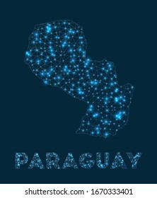 Mapa de la red Paraguay. Mapa geométrico abstracto del país. Conexión a Internet y diseño de telecomunicaciones. Increíble ilustración vectorial.
