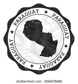 Paraguay outdoor stamp. Round sticker with map of country with topographic isolines. Vector illustration. Can be used as insignia, logotype, label, sticker or badge of Paraguay.