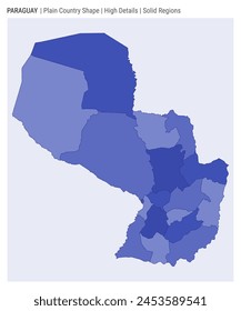 Paraguay plain country map. High Details. Solid Regions style. Shape of Paraguay. Vector illustration.