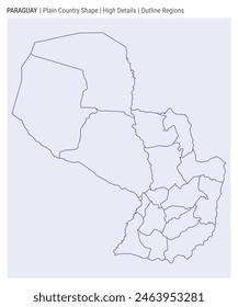 Paraguay plain country map. High Details. Outline Regions style. Shape of Paraguay. Vector illustration.