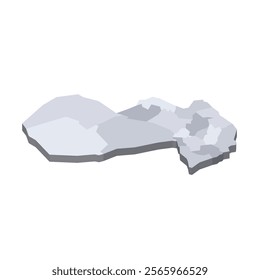 Paraguay political map of administrative divisions - departments and capital district. 3D isometric blank vector map in shades of grey.