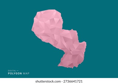 Paraguay polygon map vector illustration in low poly geometric style, soft pastel colors with pink and teal green tones, clean silhouette on solid background, ideal for infographic.