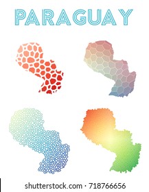 Paraguay polygonal map. Mosaic style maps collection. Bright abstract tessellation, geometric, low poly, modern design. Paraguay polygonal maps for infographics or presentation.