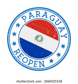 Paraguay Reopening Stamp. Round badge of country with flag of Paraguay. Reopening after lockdown sign. Vector illustration.