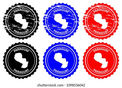 Paraguay - rubber stamp - vector, Republic of Paraguay map pattern - sticker - black, blue and red