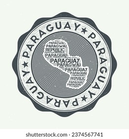 Paraguay seal. Country round logo with shape of Paraguay and country name in multiple languages word cloud. Appealing emblem. Vibrant vector illustration.