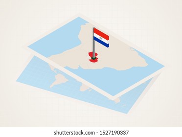 Paraguay selected on map with isometric flag of Paraguay. Vector paper map.