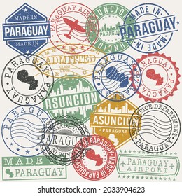 Asunción, Paraguay Set of Stamps. Travel Stamp. Made In Product. Design Seals Old Style Insignia.