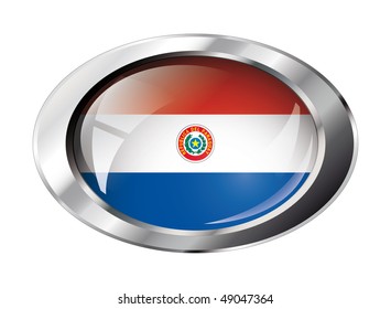 Paraguay shiny button flag vector illustration. Isolated abstract object against white background.