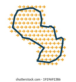 Mapa de esquema simple paraguayo con flechas guía de dirección amarilla.