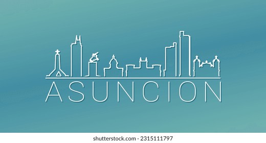Asunción, Paraguay Skyline Linear Design. Flat City Illustration Minimal Clip Art. Background Gradient Travel Vector Icon.
