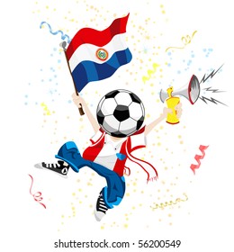 Paraguay Soccer Fan with Ball Head. Editable Vector Illustration