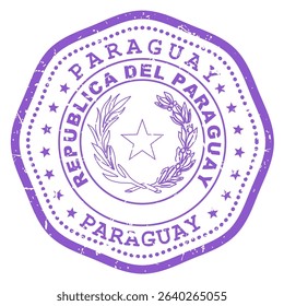 Paraguay stamp with state seal or coat of arms, travel stamp, shabby postmark of Paraguay, vector