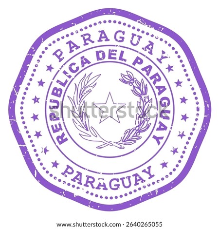 Paraguay stamp with state seal or coat of arms, travel stamp, shabby postmark of Paraguay, vector