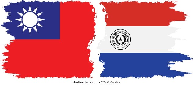 Paraguay and Taiwan grunge flags connection, vector