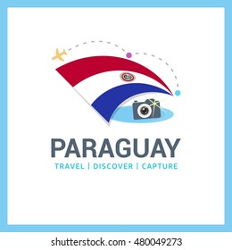 Paraguay Travel, Discover, Capture logo - Vector travel Photographer logo design - Country Flag Travel, Discover and Photgrapher Conceptual logotype - vector illustration
