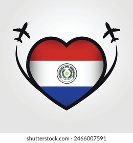 Paraguay Travel Heart Flag With Airplane Icons