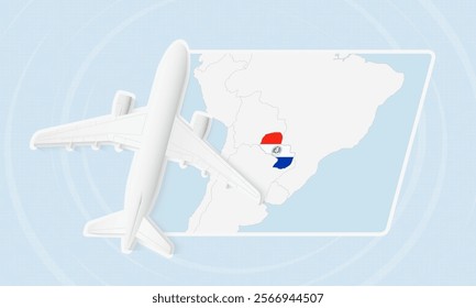 Paraguay Travel Illustration with Plane and National Flag. Ideal for travel agencies, promotional materials, or geographic content related to Paraguay.