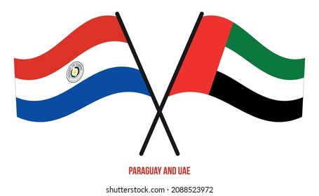 Paraguay and UAE Flags Crossed And Waving Flat Style. Official Proportion. Correct Colors.