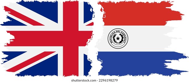 Paraguay and UK grunge flags connection, vector