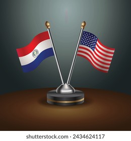 Paraguay and United States table flags with gradient backgrund. Vector Illustration